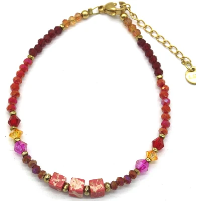 Afbeelding van Armband Dames Kralen en Steentjes RVS Verstelbaar 16 21 cm Paars Rood