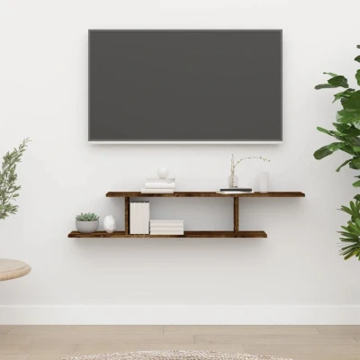 Afbeelding van Tv wandschap 125x18x23 cm bewerkt hout gerookt eikenkleurig