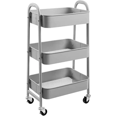 Afbeelding van DOEWORKS Opbergwagen 3 etages Metaal Utility Cart Rolwagen, Organizer Trolley met Wielen voor Keuken Make up Badkamer Kantoor, Grijs