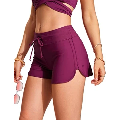 Afbeelding van CRZ YOGA Zwembroek voor Vrouwen 3&quot; Quick Dry Trekkoord Sport Board Shorts met Zijsplit Fuchsia 36