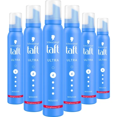 Afbeelding van Schwarzkopf Taft Ultra Strong Mousse Level 4 haarmousse voordeelverpakking 6 x 200 ml