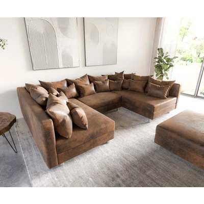 Afbeelding van bank Clovis bruin antiek optiek met Stool woonlandschapsmodule
