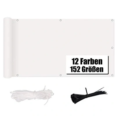 Afbeelding van MENGH Balkonscherm, inkijkbescherming, 60 x 400 cm, balkonomspanningen, weerbestendig en waterafstotend, 100% privacy, voor tuinhek, balkonhek, wit
