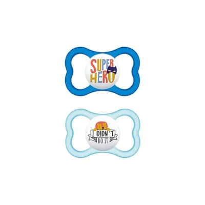 Afbeelding van MAM Fopspeen Air S234 schild met extra grote gaten voor de gevoelige huid, SkinSoftTM siliconenzuiger 16 maanden, blauw (2 stuks) automatische sterilisatiedoos, Willekeurige modellen