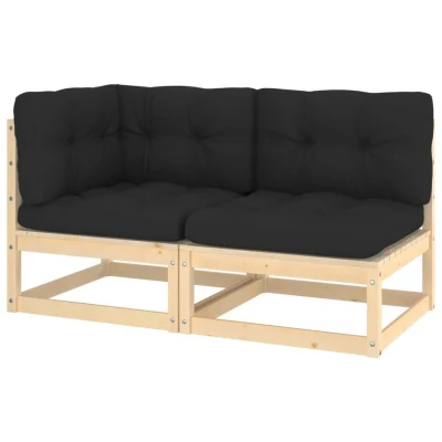 Afbeelding van 2 Delige Loungeset Met Kussens Massief Grenenhout Grijs 1 / Naturel en zwart Middenbank + hoekbank