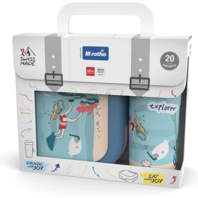 Afbeelding van Rotho Lunchbox en Schoolbeker set To Go Memory kids explorer girls