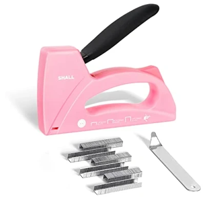Afbeelding van SHALL Light Duty nietpistool voor hout roze bekleding met 1600 stuks JT21 nietjes 1/4, 5/16, 3/8&quot; en nietverwijderaar stoffen nietmachine pistool doe het zelf, decoratie