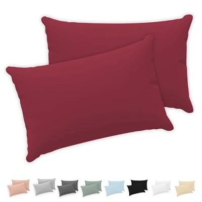 Afbeelding van Twinzen® Kussensloop 40x70 (Set van 2) 100% Katoen Jersey 150 GSM Bordeaux Kussenhoes met ritssluiting Oeko Tex gecertificeerd
