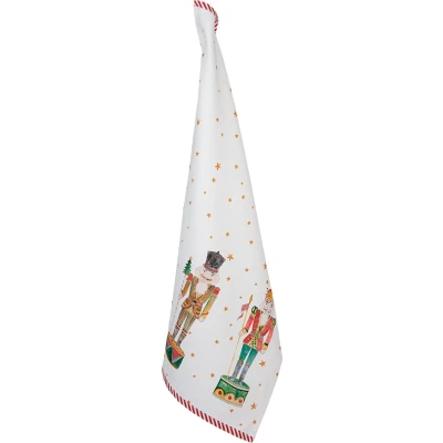 Afbeelding van Clayre &amp; Eef Theedoek 50x70 cm Wit Rood Katoen Rechthoek Notenkrakers Keukenhanddoek