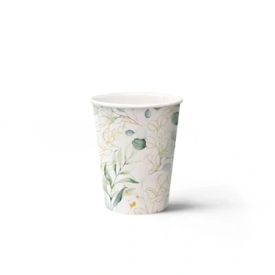 Afbeelding van PAW Wegwerp Bekers Set (8 st.) I Inhoud 250 ml Wegwerpbekers Ideaal voor Bruiloft, Kinderfeest, Verjaardag, Vieringen Papieren Druk op Waterbasis Gouden Eucalyptus