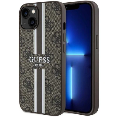 Afbeelding van Guess 4G Printed Stripe Back Case (MagSafe Compatible) Geschikt voor Apple iPhone 15 (6.1&quot;) Bruin