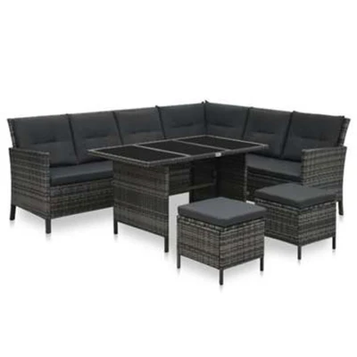 Afbeelding van vidaXL 4 delige Loungeset met kussens poly rattan grijs