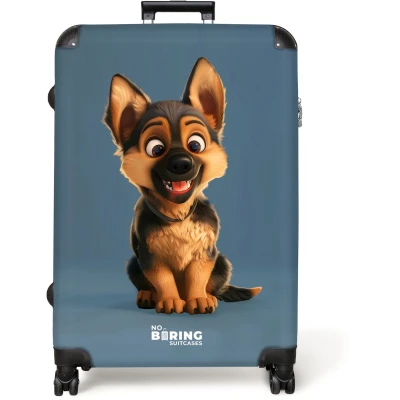 Afbeelding van NoBoringSuitcases.com® Koffer groot Reiskoffer lichtgewicht Portret van een herdershond puppy Rolkoffer met 4 wielen Grote trolley XL 98 liter bagage