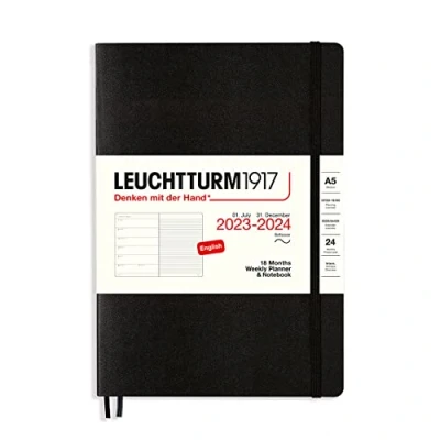 Afbeelding van LEUCHTTURM1917 367866 Weekly Planner &amp; Notebook Softcover Medium (A5) 2024, 18 maanden, Zwart, Engels