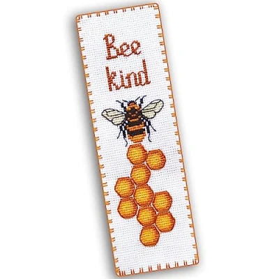 Afbeelding van Povitrulya &#039;Bee Kind&#039; getelde kruissteek bladwijzer kit DIY borduurset voor volwassenen met papieren patroon, 16 Count Aida canvas en voorgesorteerde floss