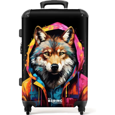 Afbeelding van NoBoringSuitcases.com® Koffer groot Rolkoffer lichtgewicht Vos met kleurrijke jas en verfspetters Reiskoffer 4 wielen Grote trolley XL 20 kg bagage