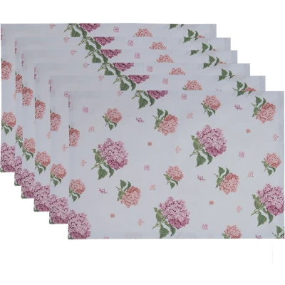 Afbeelding van Clayre &amp; Eef Placemats Set van 6 48x33 cm Blauw Roze Katoen Hortensia