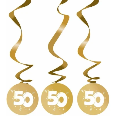 Afbeelding van Decoratie swirl goud rond met 50 jaar 3 stuks