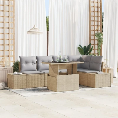 Afbeelding van vidaXL Tuin Sofa Set 6 Deeltjes Beige, Grijs Rattan, Polyester