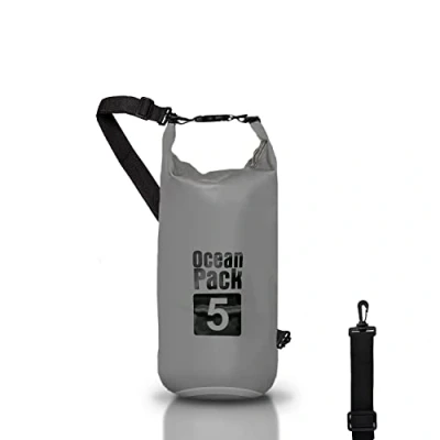 Afbeelding van Dry Bag, Waterdichte rugzak, met rolsluiting en schouderriem, mobiele telefoontas heuptas voor zee, boot, vissen, raften, strand, watersport, Grijs, 5l, tas