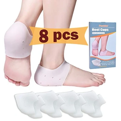 Afbeelding van 8 stuks hielbeker, hielmouwen, plantaire fasciitis inserts, gelhielbeschermers, nieuw materiaal, zeer geschikt voor hielpijn, droge gebarsten hiel, pad en hielbescherming