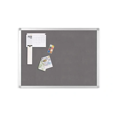Afbeelding van BoardsPlus Prikbord, Vilten Memobord Grijs, Geanodiseerd Aluminium Omlijsting, 60 x 45 cm