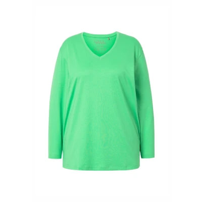 Afbeelding van Ulla Popken Basic V Longsleeve, Dames, Maat: 42/44, Mint green