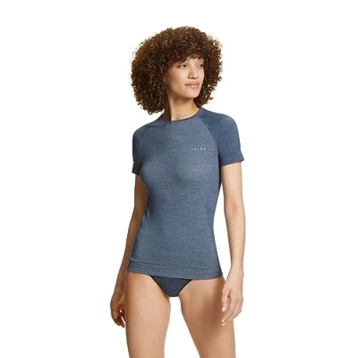 Afbeelding van FALKE Dames Top van onderlaag Wool Tech Light Round Neck W S/s Ts wol functioneel materiaal sneldrogend 1 stuk, Blauw Capitain 6751, XS