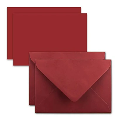 Afbeelding van Kaarten met enveloppenset, 25 stuks, van enkele kaarten, DIN A7, 10,5 x 7,3 cm, donkerrood enveloppen, C7, nat plakrand, ideale cadeaulabels