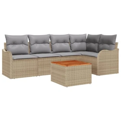 Afbeelding van vidaXL 6 delig Tuin Sofa Set met Kussens Beige Poly Rattan Acacia