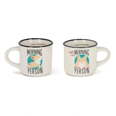 Afbeelding van LEGAMI espressokopjes voor Two, set van 2 uit New Bone China, vaatwasmachinebestendig, motief Corgi Morning Person, diameter 5,5 cm, inhoud 50 ml