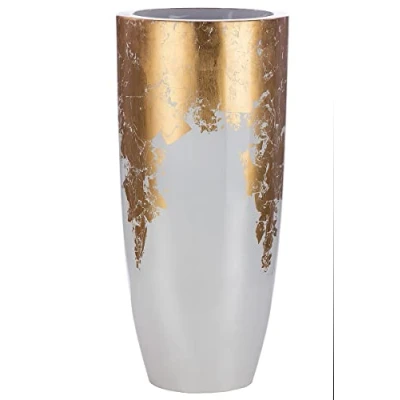 Afbeelding van &quot;Konus&quot; goud met wit hoge vaas / plantenbak H.75 cm Gilde Handwerk eyecatcher polyresin