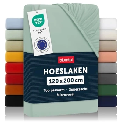 Afbeelding van Blumtal Hoeslaken Microvezel 120 x 200 cm Oeko Tex gecertificeerd tot 25 Matrashoogte Summer Green Groen