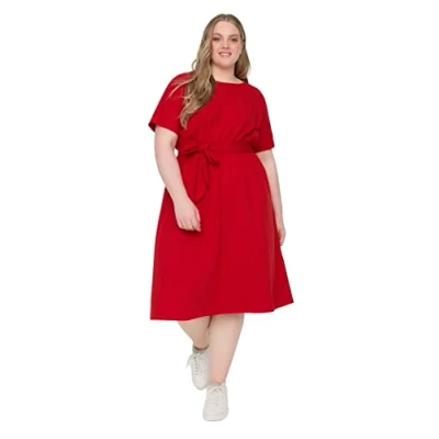 Afbeelding van Trendyol Dames Plus Size Mini A lijn Relaxed Knit Jurk, Rood, 5XL grote maten