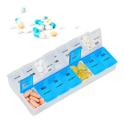 Afbeelding van Relaxdays pillendoos medicijndoosje 7 dagen 2 vakken pillendoosje medicamenten doos