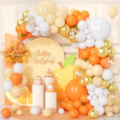 Afbeelding van Teselife oranje witgouden ballonnen, 123 stuks abrikoos ballonslinger boog kit latex metallic goud confetti ballonnen voor jongens meisjes verjaardag babyshower bruiloft Thanksgiving