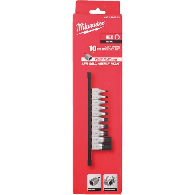 Afbeelding van MILWAUKEE 4932480853 doppenset 1/2&quot; FOUR FLAT, Hex, op rail, 10 delig