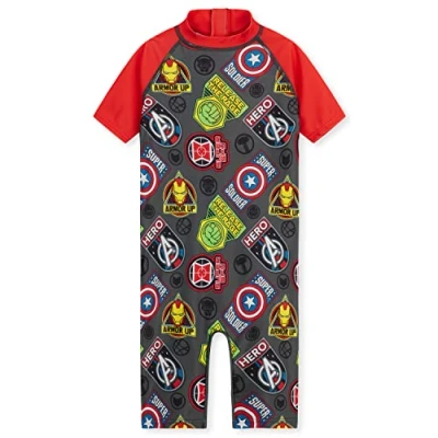 Afbeelding van Marvel Spiderman Avengers zwempak voor kinderen, eendelig, korte mouwen, badmode, badkleding, zomerkleding, 3 10 jaar, Rood/Grijs Avengers, 5 6 Jaar