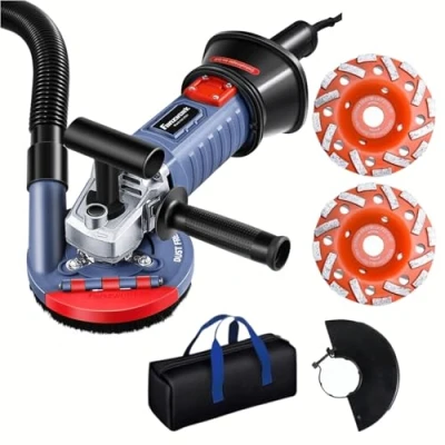 Afbeelding van FANZWORK 1500 W betonschuurmachine, betonfreesset, toerentalregelbaar, incl. premium 125 mm diamantslijpkop, afzuigkap, T vormige handgreep (met 2 x slijpkoppen)