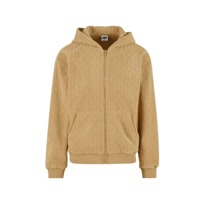 Afbeelding van Urban Classics Jaquard Velvet hoodie voor heren, met rits, jacquard fluweel ritssluiting, oversized fit, Unionbeige, 3XL