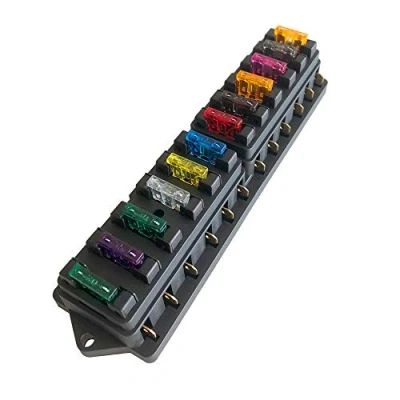 Afbeelding van Aiqeer 12 weg zekeringhouder voor auto, waterdicht, V / 24 32 48 V, standaard zekeringen, met 10 zekeringen (2A/3 A/5 A/7,5 A/10 A/15 A/20 A/25 A/30 A/35 A)