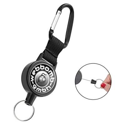 Afbeelding van WEBBOMB Sleutelrol Sleutel Jojo met 70cm staalkabel ID kaarthouder kaartrol uitschuifbaar Keyholder Band Sleutelband Skipashouder (zwart logo)