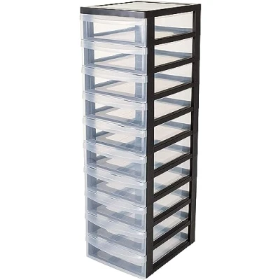 Afbeelding van IRIS Design Chest ladesysteem 10x 7,5L Wieltjes Zwart/Transparant