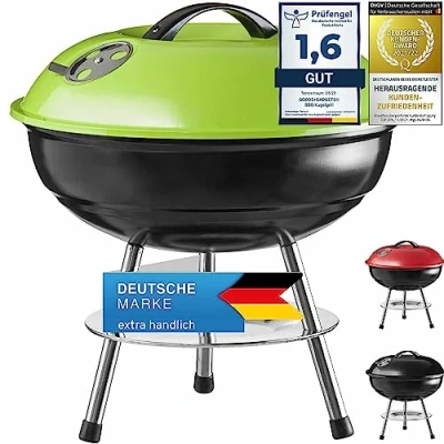 Afbeelding van Micro BBQ ketel grill compact reizen houtskool tafelgrill roestvrij staal geëmailleerd 40cm (Groen)