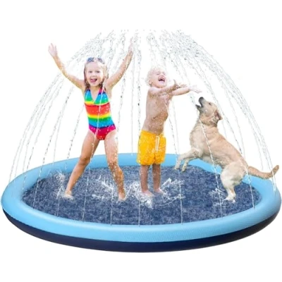 Afbeelding van Tosekry Waterspeelgoed voor kinderen, outdoor spelletjes, 170 cm, watersprinkler splash pad, tuinspeelgoed sprinkler en hondenzwembad met antislipfunctie, blauw, cm