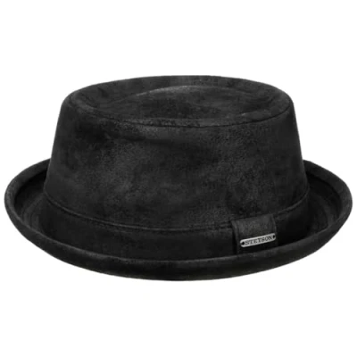 Afbeelding van Stetson Pennsylvania Pigskin Hoed Heren porkpie met voering leren band voor Zomer/Winter XL (60 61 cm) zwart