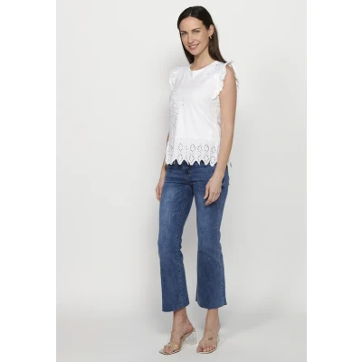 Afbeelding van Koroshi Short Sleeve Blouse, Dames, Maat: 38, Blanco white