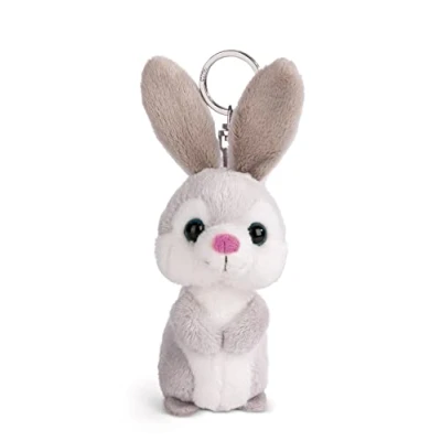 Afbeelding van sleutelhanger konijn Fynn Fluffy 10cm grijs Duurzame metgezel knuffeldierhanger met voor sleutelkoord, sleutelring en sleutelhouder