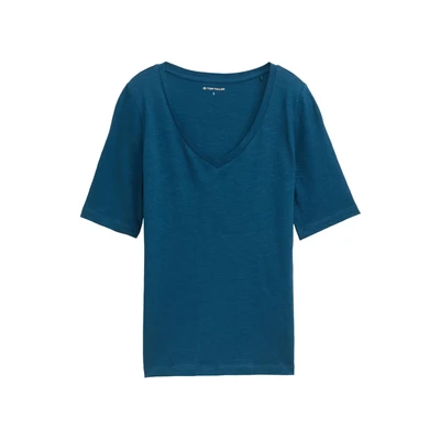 Afbeelding van TOM Tailor MIT Vausschnitt Tshirt basic, Dames, Maat: XS, Dark petrol