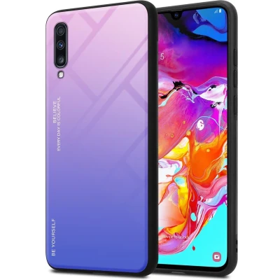 Afbeelding van Cadorabo Hoesje geschikt voor Samsung Galaxy A70 / A70s in ROZE BLAUW Tweekleurige beschermhoes van TPU silicone Case Cover en achterzijde gehard glas